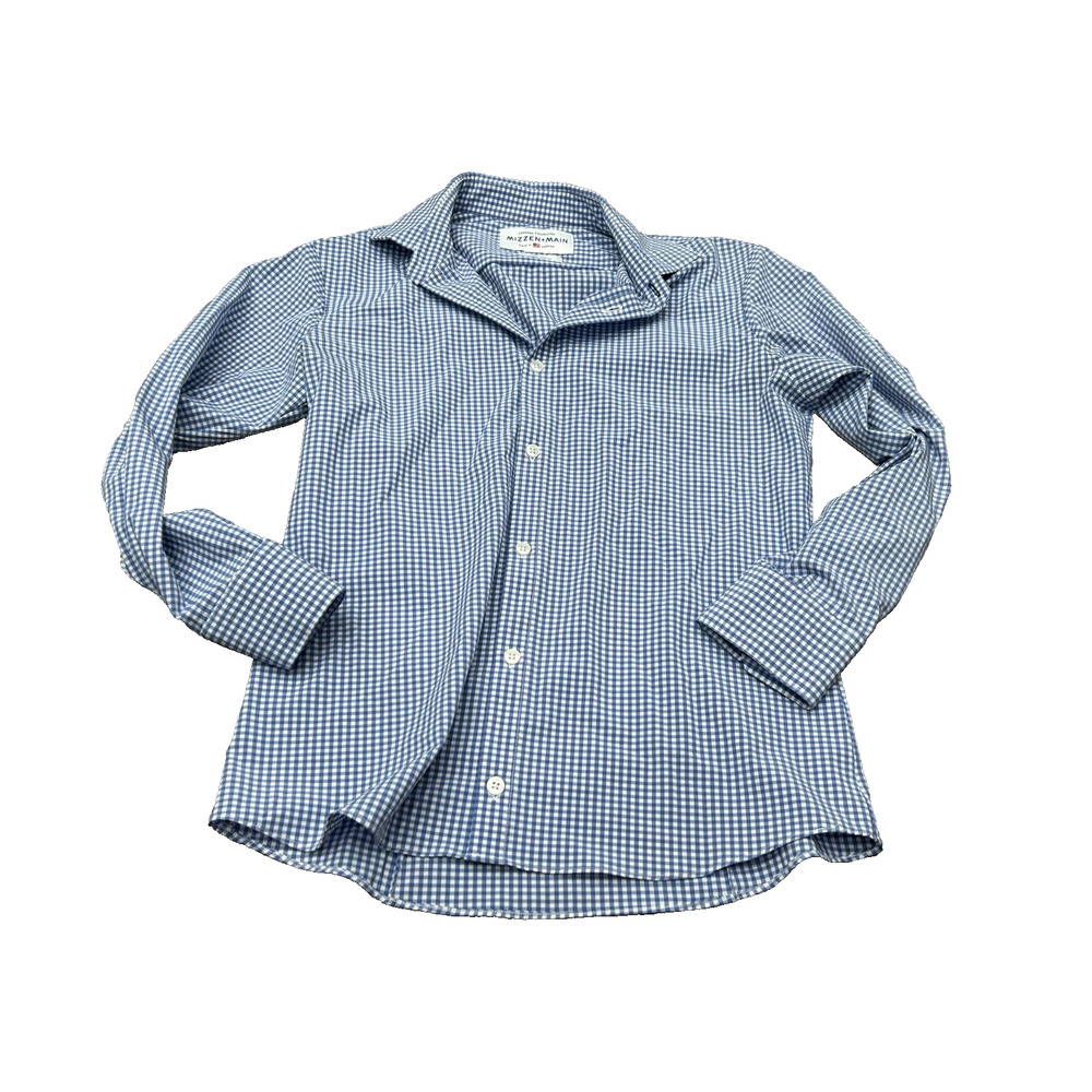 Mizzen + Main Mens‎ Blue White Gingham Stretch Trim Fit Button Up Shirt Size S